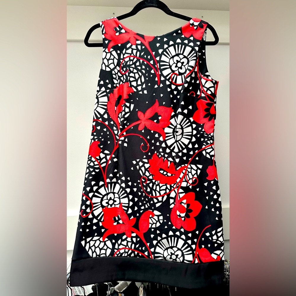ALYX Petite Black/White/Orange Floral Sleeveless Sheath Dress Size 14P EUC